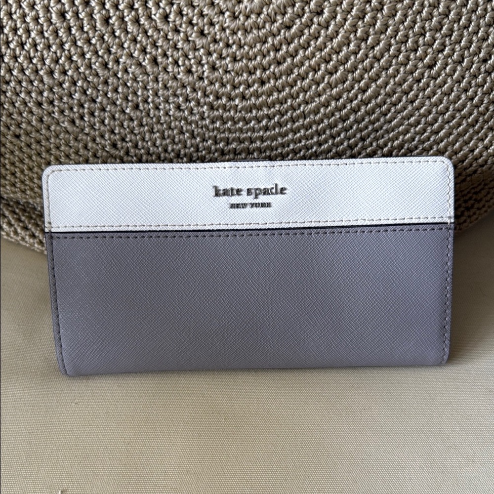 kate spade Two-Tone Saffiano Leather Wallet - White & Gray